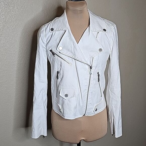 Rebecca Minkoff White Moto Jacket assymetric zip linen blend small - Picture 1 of 9